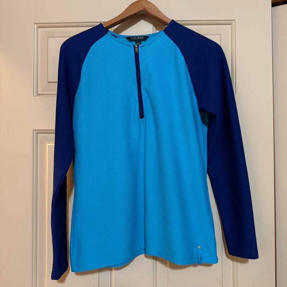 Lauren Blue and Navy 3/ Zip Long Sleeve Athletic Top